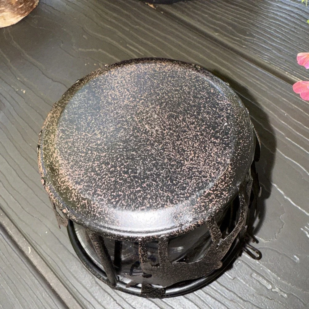 Rustic Metal Elk Round Closed Vented Top Candle Holder 5